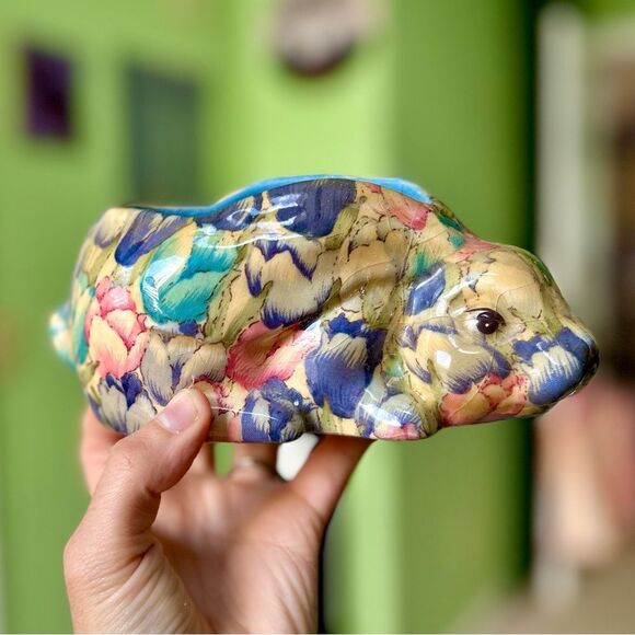 Vintage Floral Handmade Bunny Rabbit Storage Jewelry Holder Unique Accent Art - Picture 1 of 8